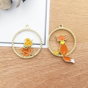 10/20/30pcs Enamel fox animal Gold Plated Pendant，Enamel maple leaf Charm，DIY Findings Charm Jewelry Making craft Accessories