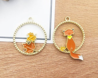 10/20/30pcs Enamel fox animal Gold Plated Pendant，Enamel maple leaf Charm，DIY Findings Charm Jewelry Making craft Accessories