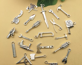 20pcs Mixed tool hammer Charms BULK Antique Silver Tone，hammer Pendant，for DIY Hand Making craft Accessories