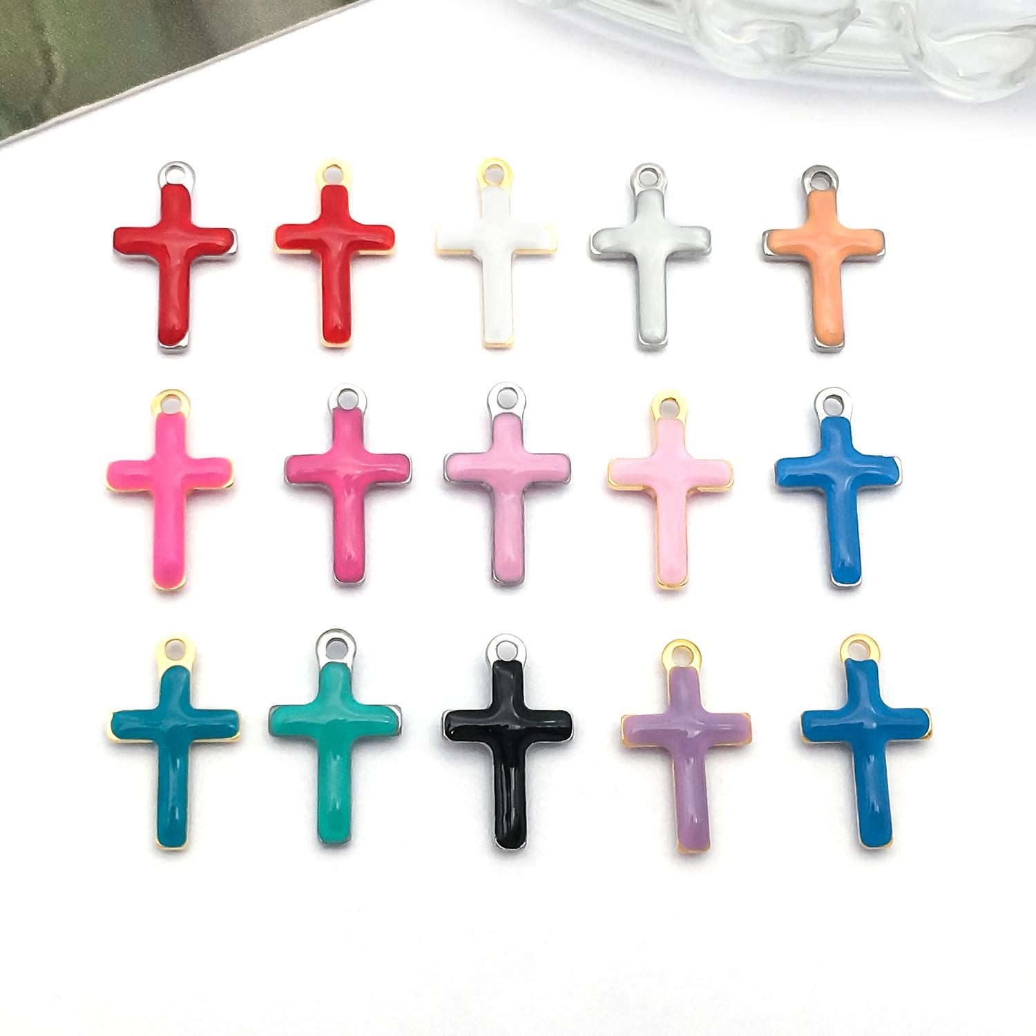10/20/30pcs 6*10mm Stainless Steel Cross Charms Metal Enamel Pendants for DIY Bracelets Necklaces Earring Jewelry Making Accessories