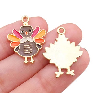 5/10pcs Enamel Thanksgiving Charms Alloy Turkey Design Pendants For DIY Jewelry Making Accessories