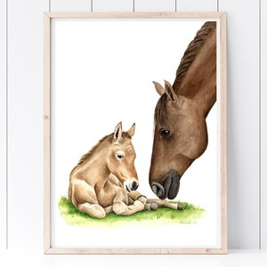 Watercolour Horse and Foal Print - Mother and Baby Animal Art