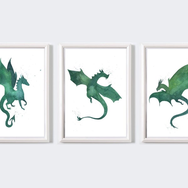 Watercolor Green Dragon Print Etsy