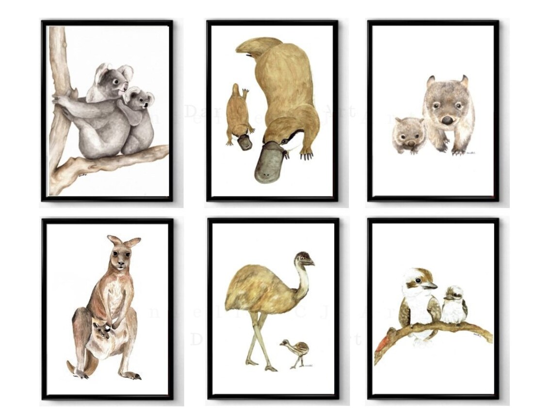 Set of 6 Australian Animal Prints nursery prints australian Etsy