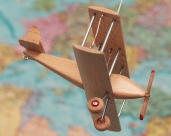 Beech Hanging plane, Airplane mobile, Decorative wooden airplane, Travel theme nursery, Hanging Biplane, Model, Baby mobile, Nursery Decor