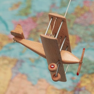 Beech Hanging plane, Airplane mobile, Decorative wooden airplane, Travel theme nursery, Hanging Biplane, Model, Baby mobile, Nursery Decor
