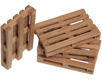 Miniature Wooden Pallets, Coasters, Handmade, Workspace Organizer, Cup Holder, Desk Accessory, Drinkware, Set of 4 Pallet, Natural oak wood