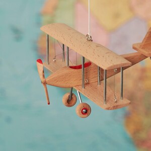Beech Hanging Airplane Mobile, Decorative Wooden Airplane for Travel Theme Nursery, 5 inches image 4