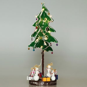 Verlichte houten groene kerstboom, handgemaakt, op batterijen gewikkelde led, kerstversiering, kerstverlichting, lantaarn voor kerstbomen, boomverlichting