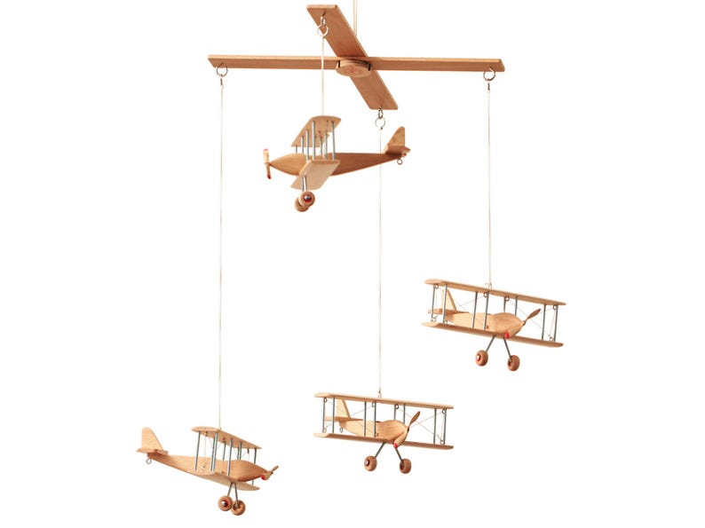 Beech Hanging Airplane Mobile, Decorative Wooden Airplane for Travel Theme Nursery, 5 inches image 15