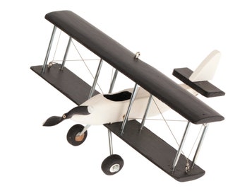 Handmade Wooden Biplane, Black White Nursery Decor, Decorative Model Airplane