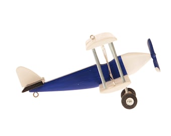 Hanging Airplane, Blue White Black, For Children, Nursery Decor, Little Biplane, Decorative wooden airplane,  Collectible