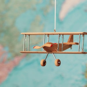 Beech Hanging Airplane Mobile, Decorative Wooden Airplane for Travel Theme Nursery, 5 inches image 7