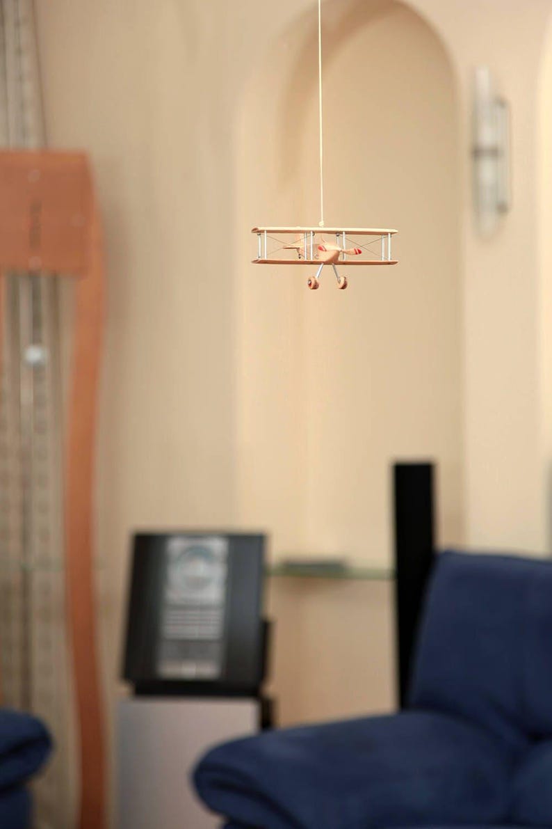 Beech Hanging Airplane Mobile, Decorative Wooden Airplane for Travel Theme Nursery, 5 inches image 14