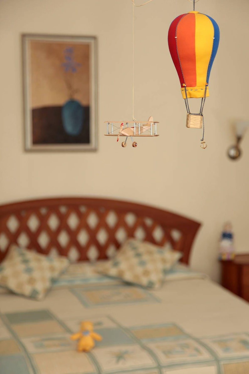 Beech Hanging Airplane Mobile, Decorative Wooden Airplane for Travel Theme Nursery, 5 inches image 13