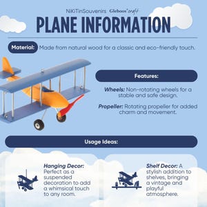 Beech Hanging Airplane Mobile, Decorative Wooden Airplane for Travel Theme Nursery, 5 inches image 6