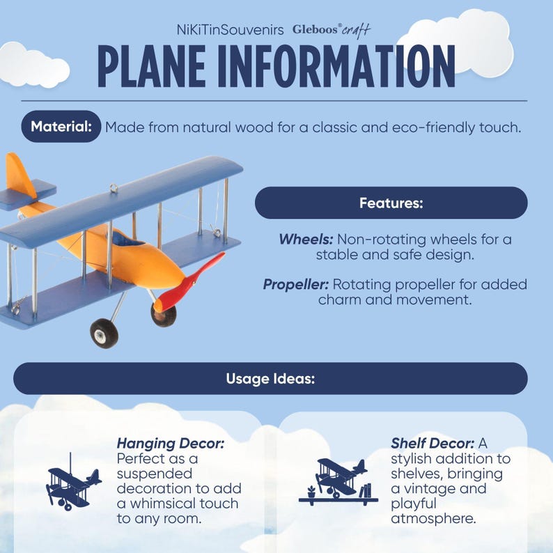 Beech Hanging Airplane Mobile, Decorative Wooden Airplane for Travel Theme Nursery, 5 inches image 6
