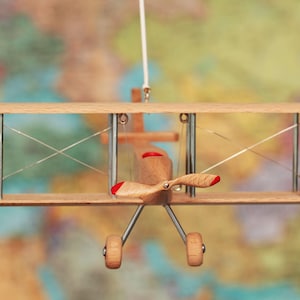Beech Hanging Airplane Mobile, Decorative Wooden Airplane for Travel Theme Nursery, 5 inches image 2