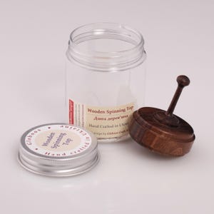Wooden Spinning Top Model E with Protective Gift Jar – Perfect for Gifting, Storage, and Travel