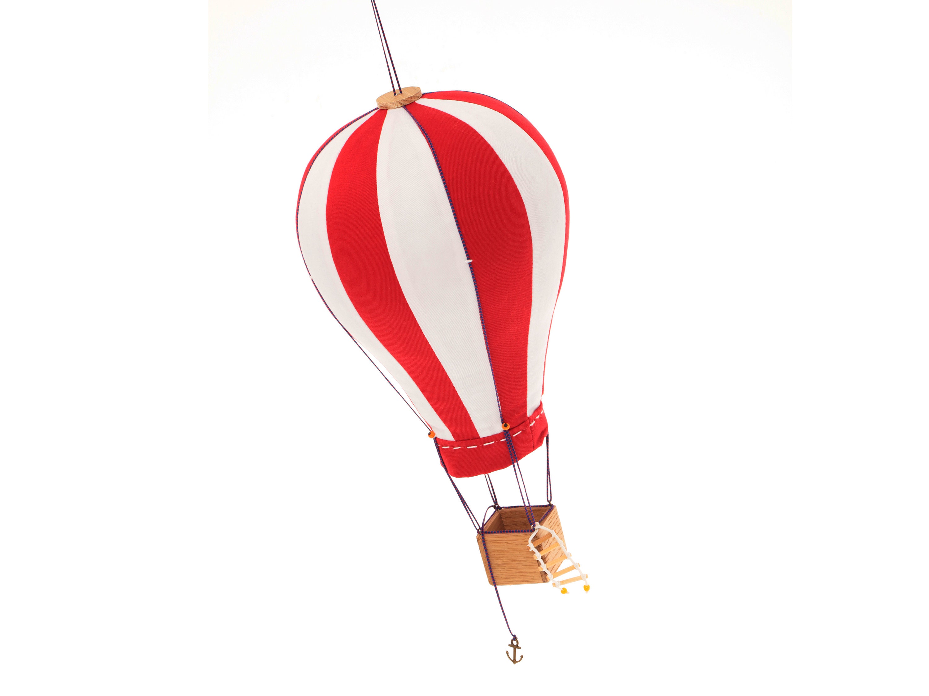 Hot Air Balloon, Mobile, Fabric Air Balloon, Wooden basket, Travel theme nursery, Red white , Hanging nursery decor, Playroom decoration