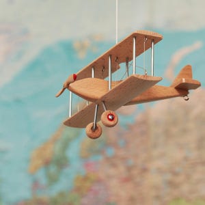 Beech Hanging Airplane Mobile, Decorative Wooden Airplane for Travel Theme Nursery, 5 inches image 12