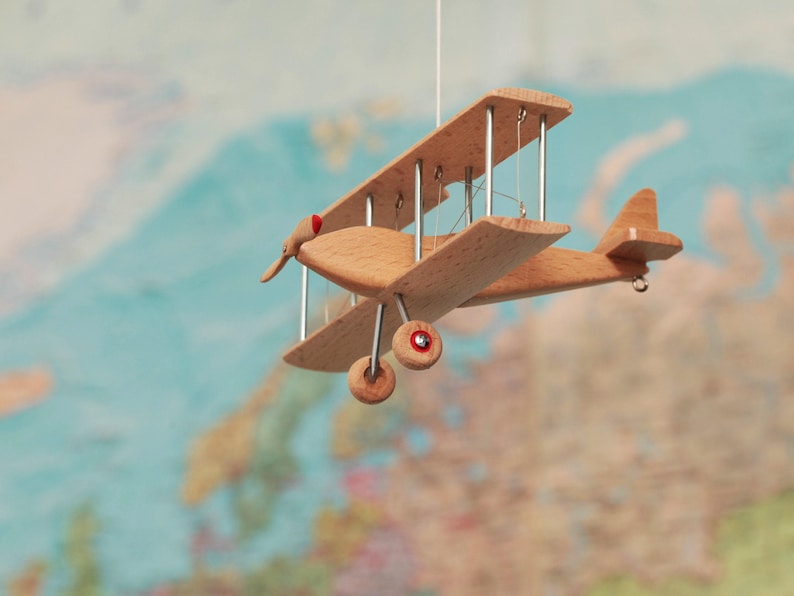 Beech Hanging Airplane Mobile, Decorative Wooden Airplane for Travel Theme Nursery, 5 inches image 12