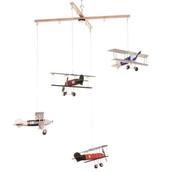 Móvil de aviones grande con 4 aviones Albatros, decoración de madera para habitación infantil, regalo para baby shower.
