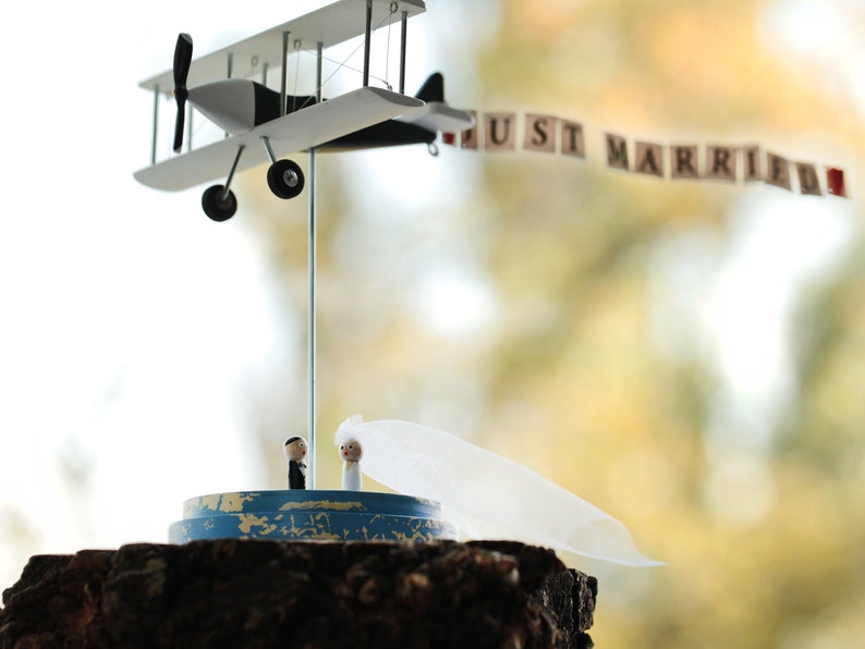 Airplane on stand with personalization banner, custom centerpiece for wedding table. Mr and Mrs gifts. image 7