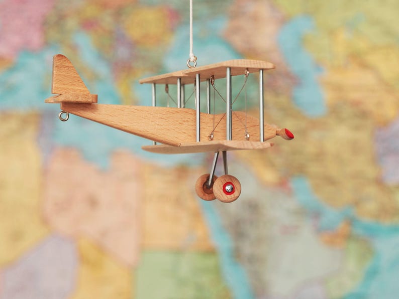 Beech Hanging Airplane Mobile, Decorative Wooden Airplane for Travel Theme Nursery, 5 inches image 11