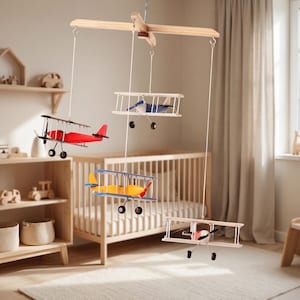 Airplane mobile, 4 different Hanging planes, Decorative wooden airplane, Travel theme nursery, baby shower gift, Nursery Decor mobile,biplan