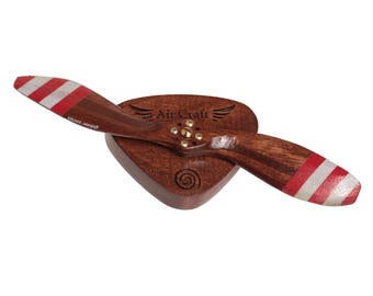 Handgefertigter Flugzeugpropeller aus Holz mit Streifen, kleiner Magnethalter, Geschenk für Piloten