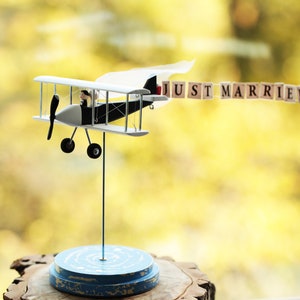 Airplane on stand with personalization banner, custom centerpiece for wedding table. Mr and Mrs gifts. image 9