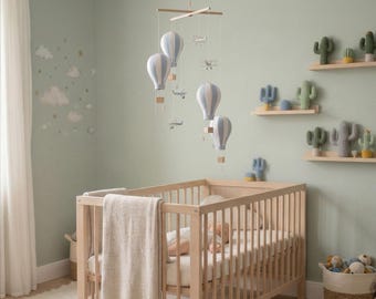 Verträumte Kinderzimmer Heißluftballon-hängendes Dekor, Blau-weißer Baby-Raum-Akzent, Reise-Thema-Kinderzimmer