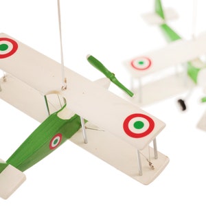 Decorative wooden airplane mobile. 4 Hanging Planes with rondel of the Italian Air Force, Nursery Decor, Biplane, Baby Shower Gift