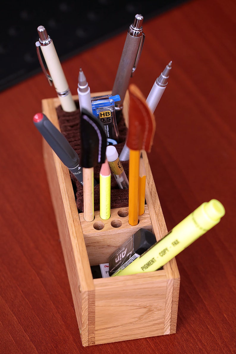 Wooden Desk Organizer With Felt Insert Handmade Business Etsy