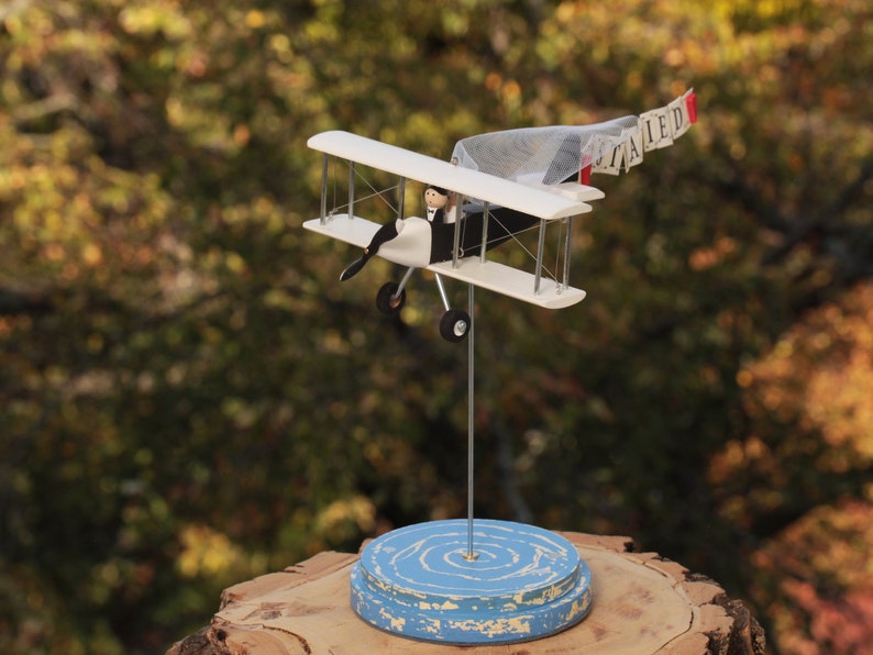 Airplane on stand with personalization banner, custom centerpiece for wedding table. Mr and Mrs gifts. image 3