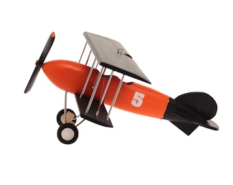 Albatros Wooden Airplane, Black Orange Biplane Decor, Aviation Nursery Accent