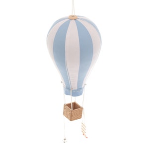 Hot Air Balloon, Fabric Air Balloons, Wooden basket, Travel theme nursery, Sky Blue White, Hanging nursery decor, Aerostat, balloonist gift