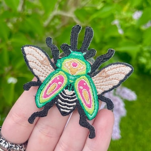 Embroidered Iron On Rainbow Stag Beetle Bug Patch Appliqué for Jackets Bags (2.5")