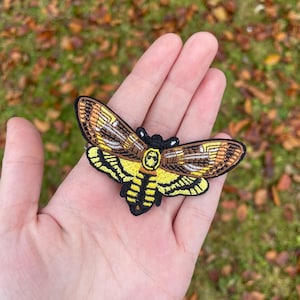 Embroidered Iron On Death Head Hawkmoth Patch - Bug Patch - Insect Patch - Sew On Patch - Iron On Patch - Appliqué Patch for Jacket