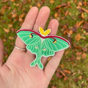 Embroidered Iron On Luna Moth Patch - Bug Patch - Insect Patch - Sew On Patch - Iron On Patch - Appliqué Patch for Jacket - Moth Beetle