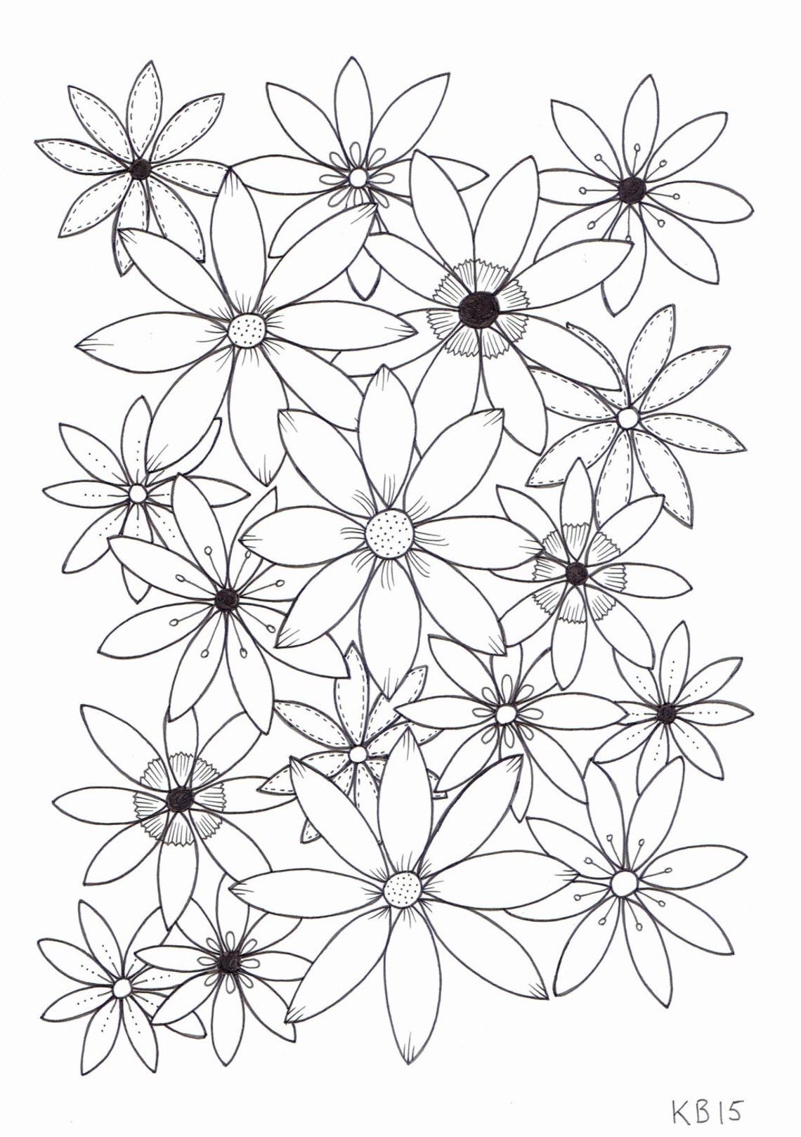 Adult Colouring Page - Flowers 4 - Etsy