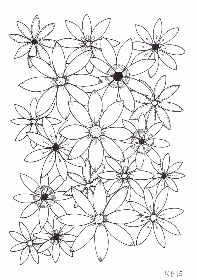 Adult colouring page Flowers 4 image 1