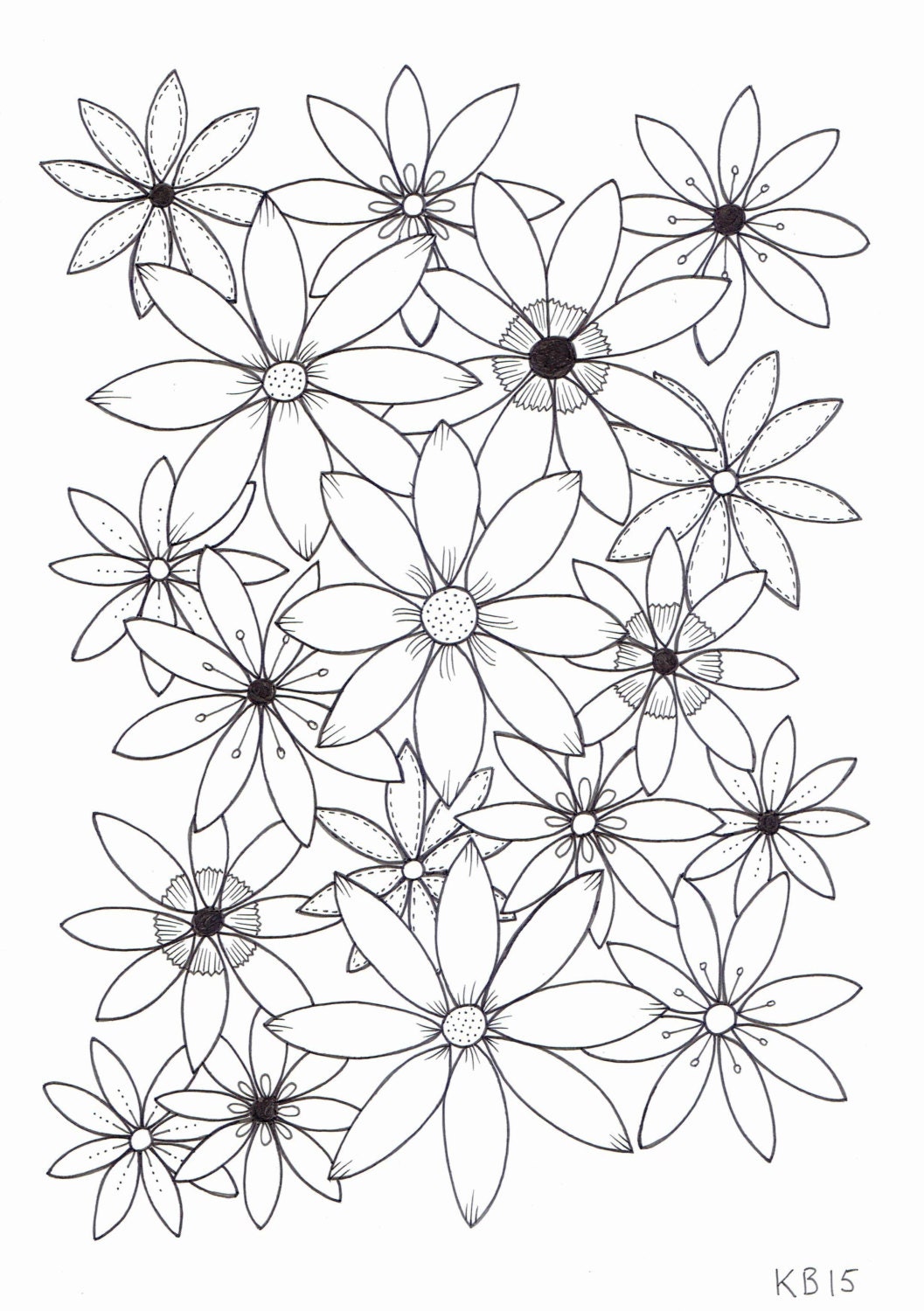 Adult Colouring Page - Flowers 4 - Etsy