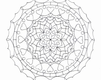 Adult Colouring Page - Heart Mandala 2