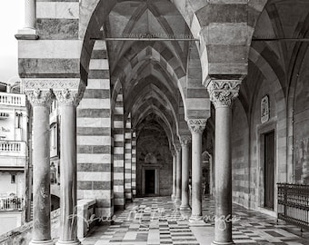 Italy Photography, Amalfi Coast Art, Black and White, Amalfi Church, Large Wall Art, Travel Photography, Religious Art, Italian Decor