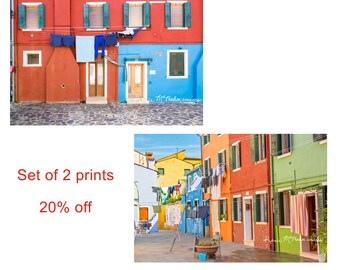 Laundry Room Art, Photo Set Sale, Burano Italy, Colorful Wall Art, Italy Photography, Hanging Laundry Art, Large Wall Art, Italian Decor