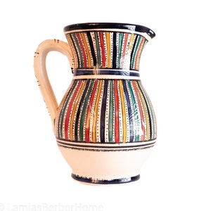 Handmade Ceramic Jug Vase with Handle: Berber Art Painted and Glazed Drinkware, Home Decor