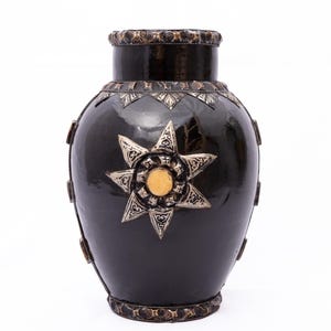 Handmade Black Glazed Clay Vase: Berber Art Inspired Pottery