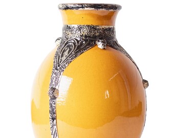 Yellow Moroccan Handmade Vase, Handpainted Glazed Clay Pottery Vase, Decorative Ceramic Vase, Table Top Decor, Flower Vase, New Home Gift